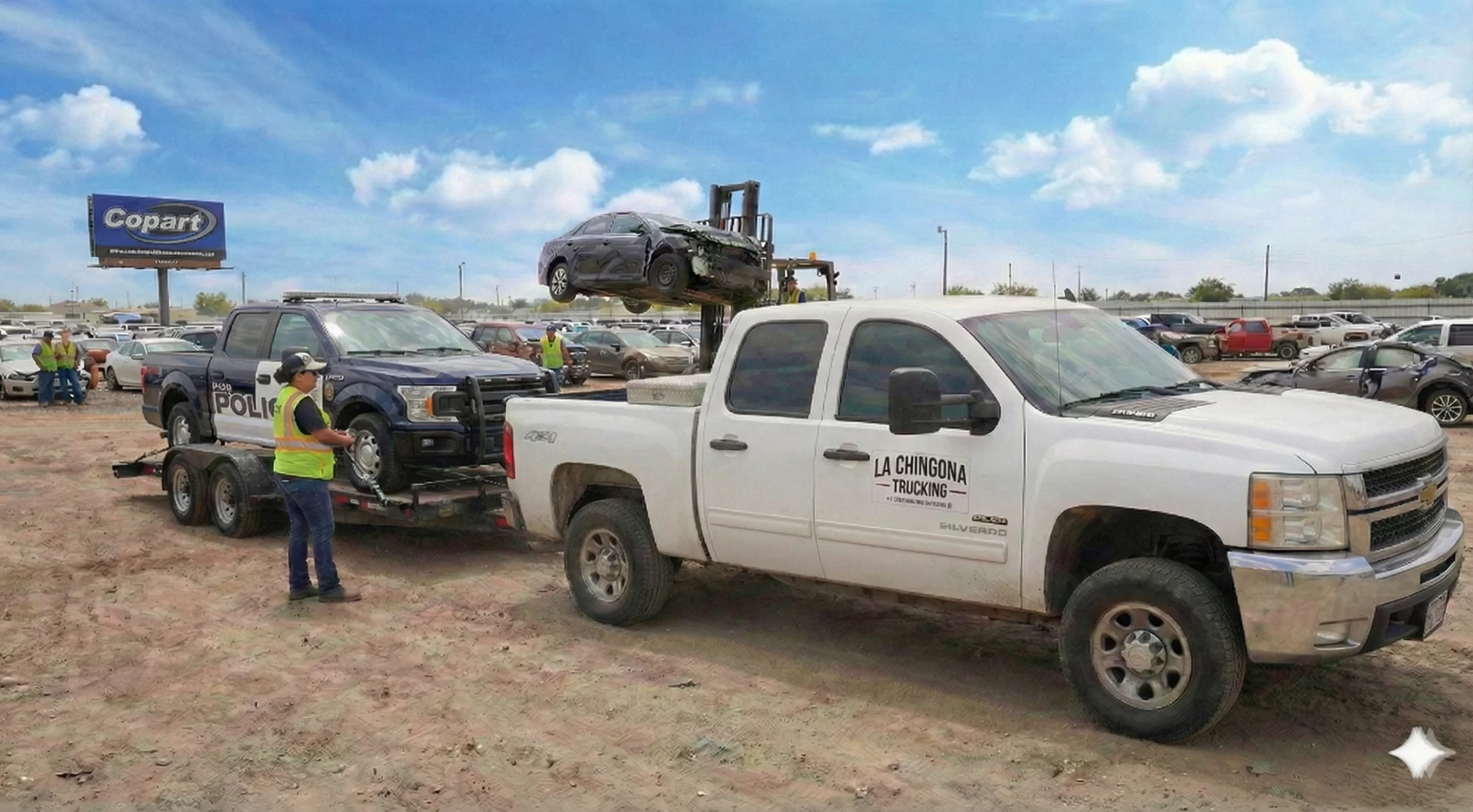 Texas police seized vehicle auction transport on La Chingona hot shot trailer Texas police seized vehicle auction transport on La Chingona hot shot trailer